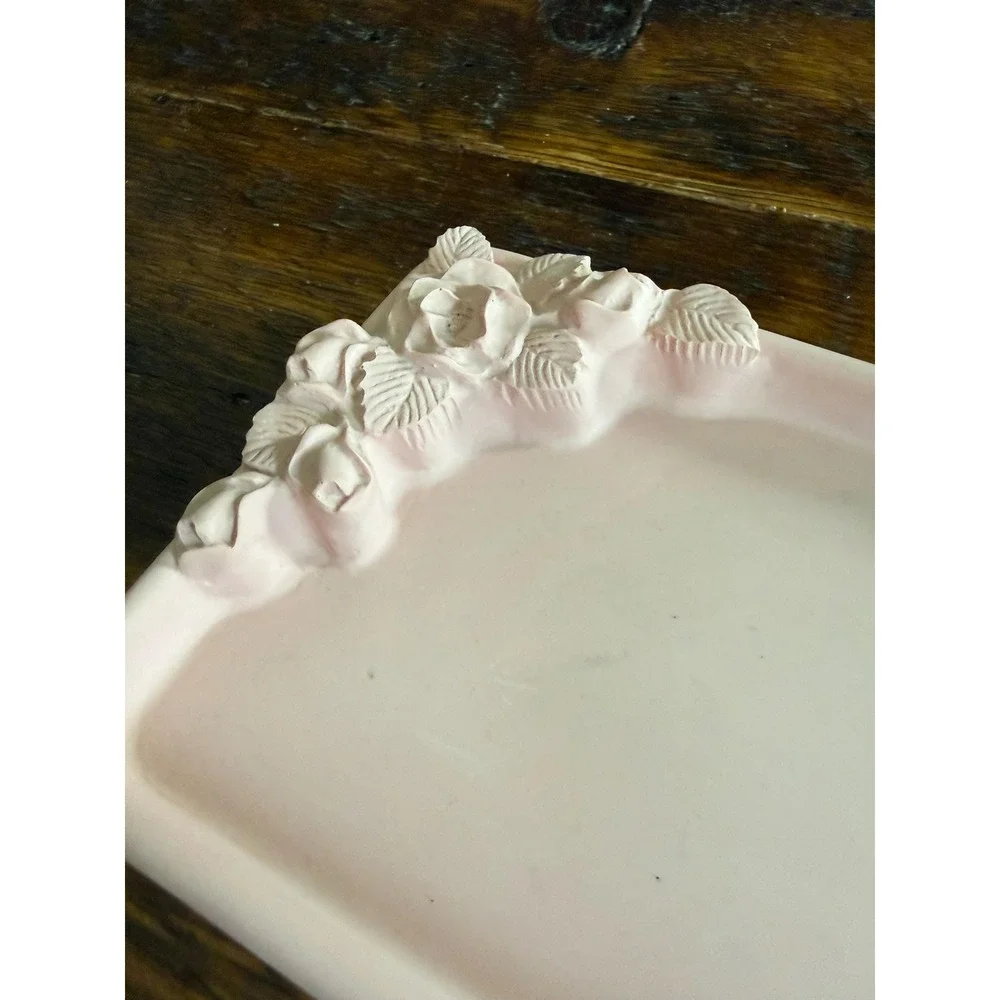 Vintage Dina Pink Soapstone Vanity Tray with Floral Design - Signed DINA